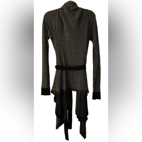 BCBG Paris Metallic Gold Black Open Front Cardigan Women’s M Stretch Belted - Picture 5 of 9